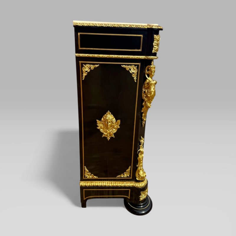 Antique French Napoleon III Ebonised Tortoiseshell Boulle & Marble Pier Cabinet - Image 5